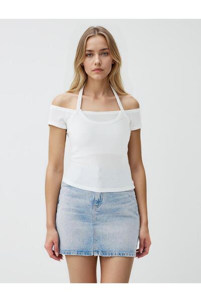 White Slim Fit Open Collar Off Shoulder Blouse