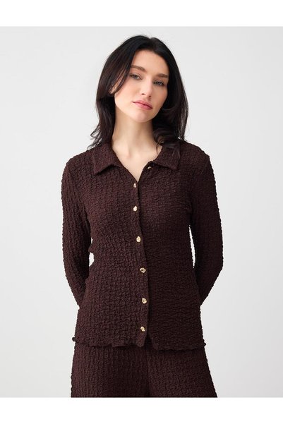 Bitter Brown Slim Fit Textured Knitted Shirt