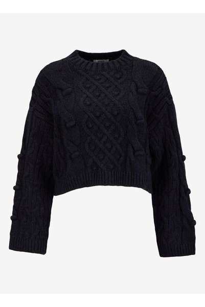 Black Women's Crew Neck Relaxed Herringbone Sweater Pbf5Wl-Kzk9532