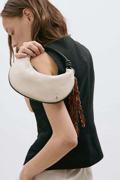 Stone Rope Knot Detailed Suede Bag