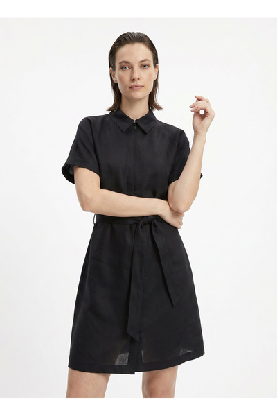 Black Women's 100% Linen Dress F6Sl-Elb0110