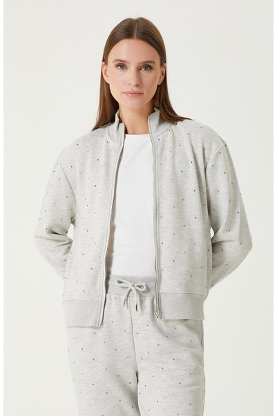 Gray Melange Stone Print Detailed Sweatshirt
