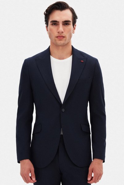 Slim Fit Navy Blue Dobby Suit