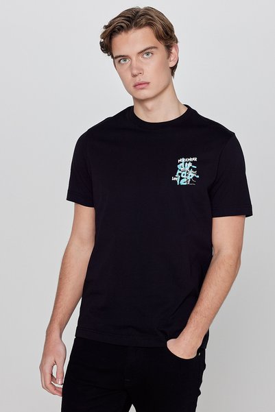 100% Cotton Regular Fit Regular Cut Crew Neck Logo Detailed T-Shirt