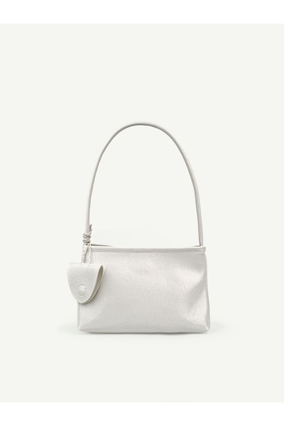 Wrinkled Textured White Shk218 Faux Leather, Snap Fasteners, Glasses Case with Charm, Single Compartment, Hand, Arm and Shoulder Bag