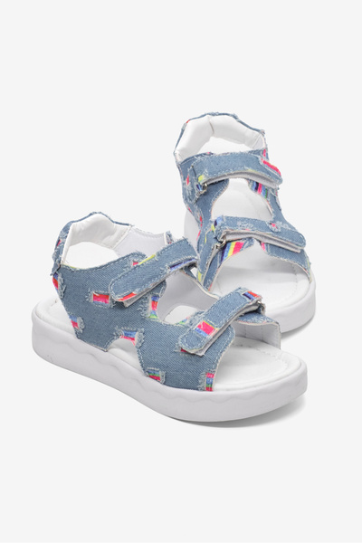Children's Unisex Denim Blue Comfortable Fit Color Patterned Double Velcro Sandals
