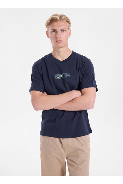 Navy Blue Men's Regular Fit Sea-Themed T-Shirt 12306234 Jorscene Tee Ss Crew Bss26