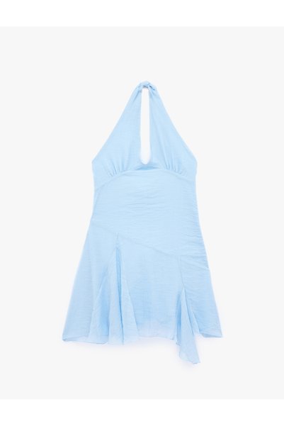 Viscose Blend Halter Neck Sleeveless Asymmetrical Mini Dress