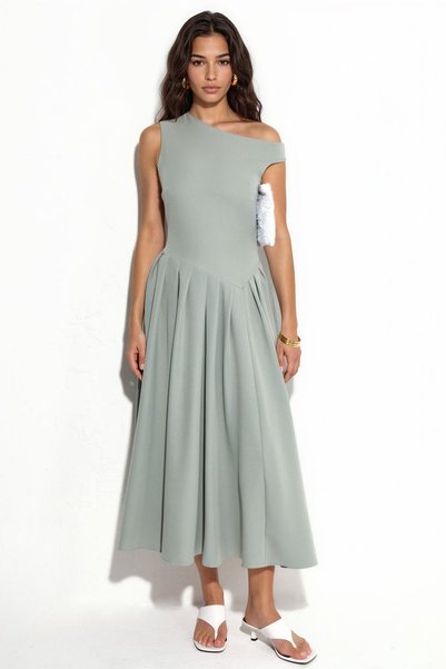 Asymmetrical Collared Midi Dress