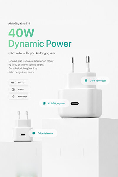 60W PD Type-C адаптер за брзо полнење Dynamic Power 40W iPhone 17 Pro Max iPad Air глава за полнење