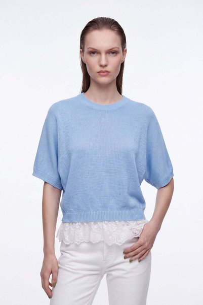Lace Hem Detailed Loose Knitwear Blouse