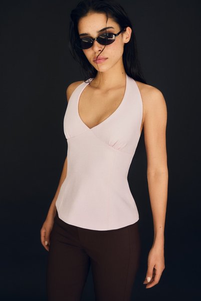 Lace-Up Structured Halter Blouse