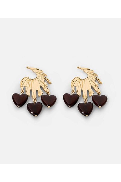 Heart Beaded Textured Metal Earrings