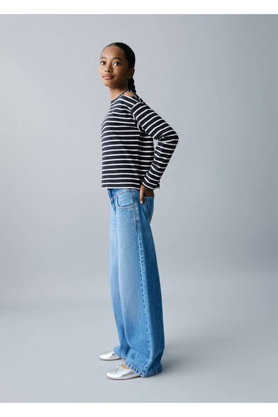 T-Shirt with Cut-Out Details in Stripes