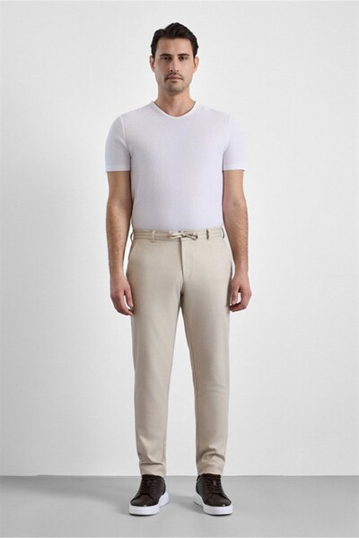 Beige Slim Straight Jogger Pants