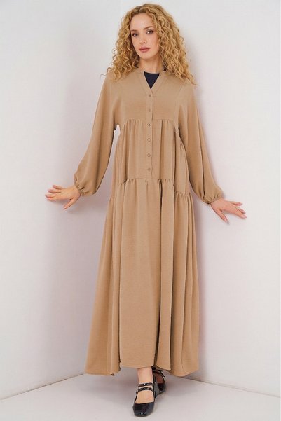 Women's Tan Black Viscose Hijab Dress 2423