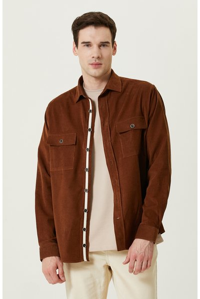 Velvet Shirt with Caramel Pockets