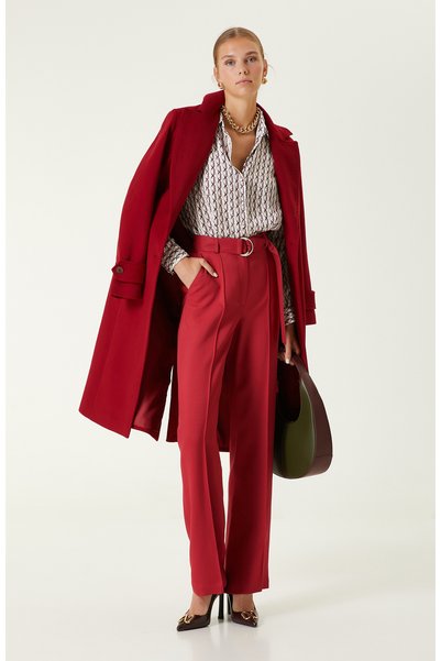 Red Flare Leg Trousers