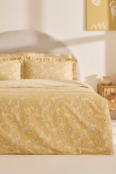 Carlo 100% Cotton Double Duvet Cover Set Yellow