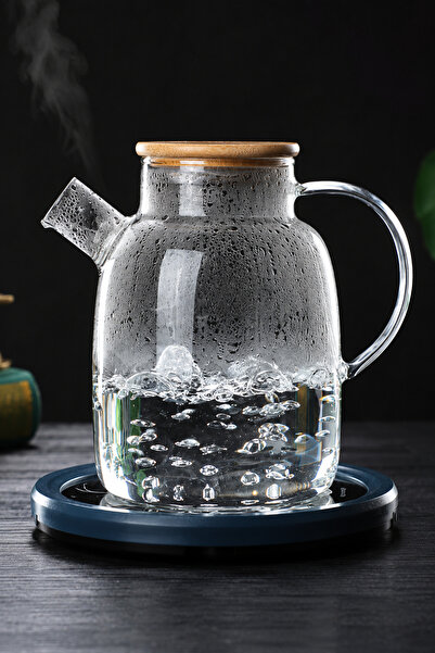 Стаклен чајник 1500 ML со бамбусов капак, стаклен чајник за билен чај, кафе и детокс бокал