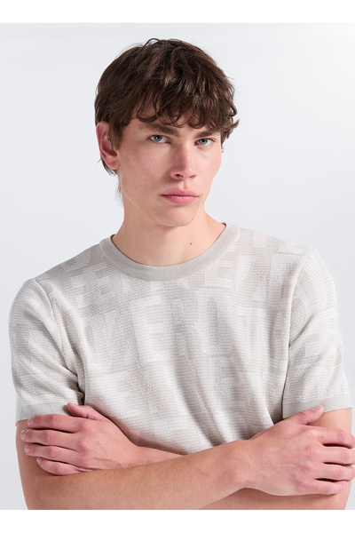 Ecru Men's Crew Neck Slim Fit Sweater Gu26Mss04024