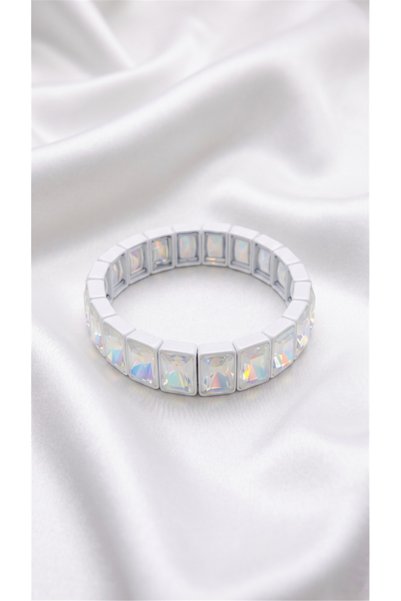 White Rectangular Stone Flexible Bracelet