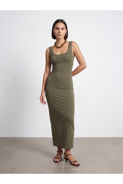 91733 Bra-Free Midi Dress-Khaki