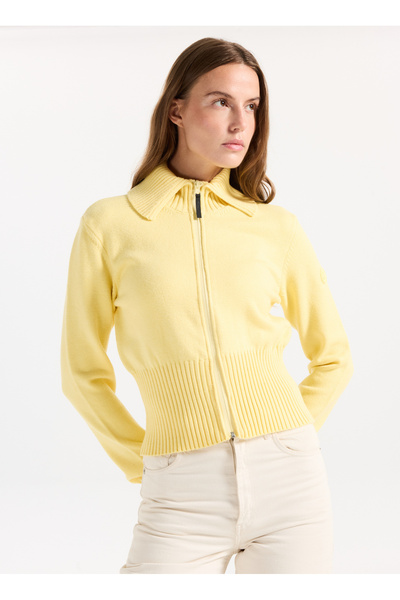 D5Wl-Hrk3550 Yellow Zippered Women's Cardigan
