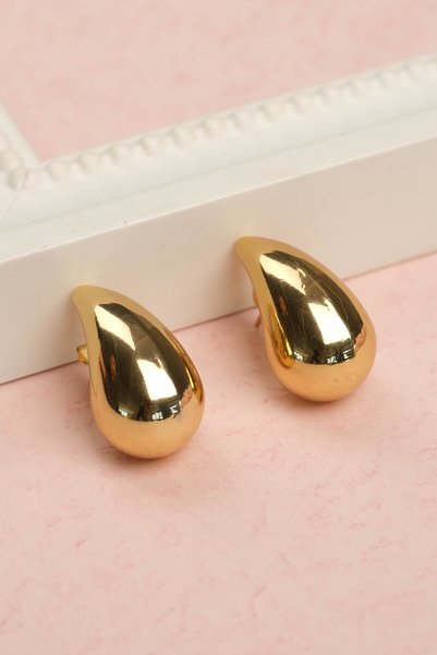 Women's Yellow Gold Steel Curved Drop Earrings - Tarnish-Free Luxurious Design