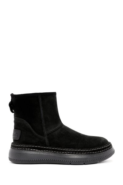 Women's Black Suede Leather Teddy Boots 25Wfd130410
