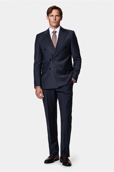 4 Drop Relaxed Fit Pointed Collar Elastic Waist Wool Patterned Double-Breasted Suit