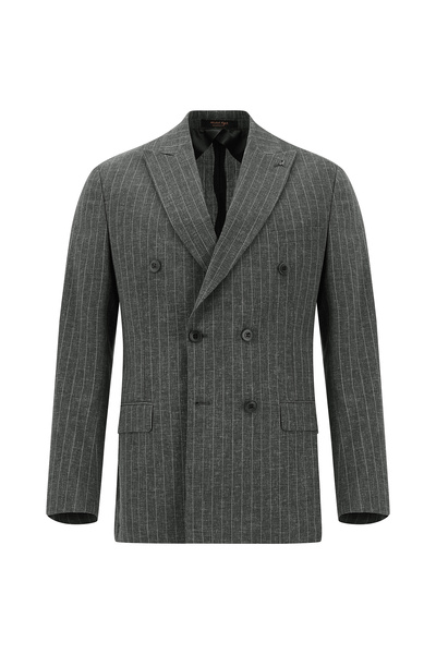 6 Drop Regular Fit Standard Cut Wool Striped Double Breasted Jacket