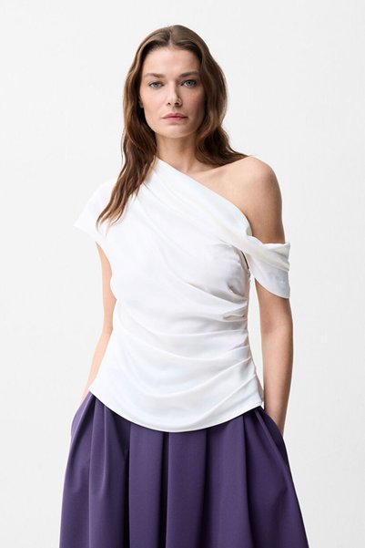 Asymmetrical Shoulder Detail Blouse