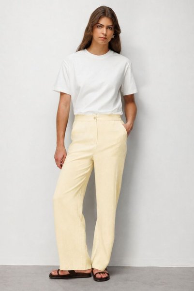 Single Button Modal Textured Yellow Trousers