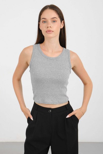 Ribbed Look Self-Lined Cotton Basic Tank Top C17201 Grey Melange