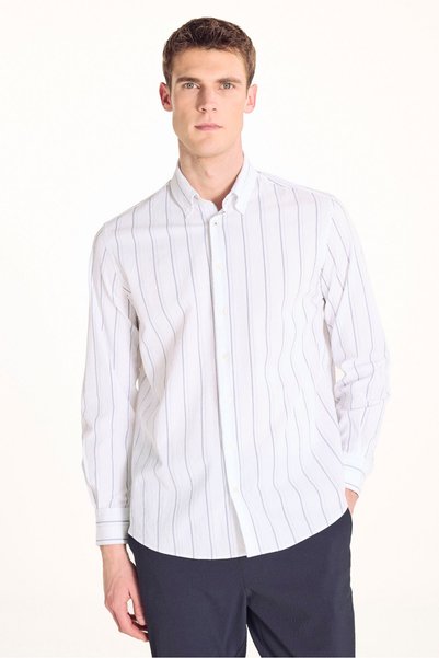 White Men's Comfort Fit Striped Shirt Tbmrsh2013
