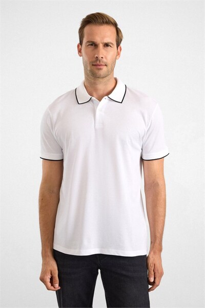 White Slim Plain Unprinted Pique Buttoned Polo Collar T-Shirt