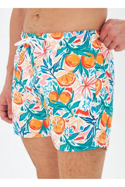 Blue-Orange Men's Patterned Shorts Swimsuit Antalya