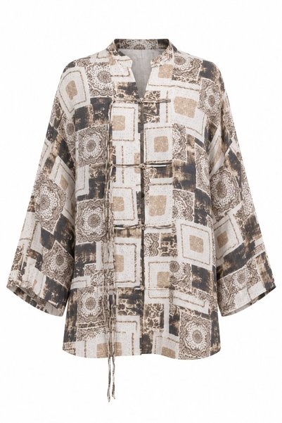 Ethnic Patterned Frog Closure Shirt - 5116