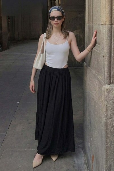Black Voile Fabric Basic Women's Long Length Women's Skirt Mg2366