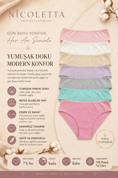 Women's Panties 7-Pack Stretch Fabric Cotton Pcs Ribbed Knit Rib Knit Corded Fabric