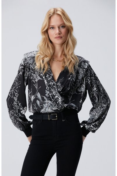 Black Off-White Patterned Blouse