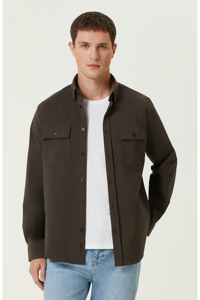 Brown Double Pocket Knitted Shirt