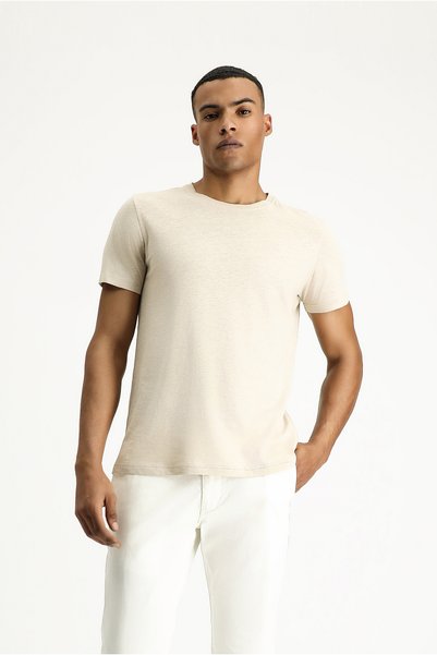 Crew Neck Slim Fit Slim Fit Linen Blend T-Shirt