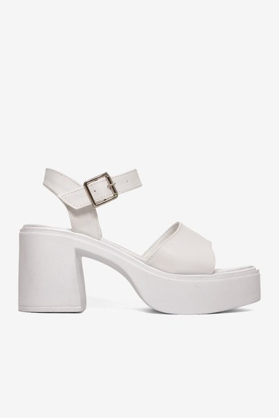 Women's White High Heeled Comfortable Single Strap Buckle Shoes