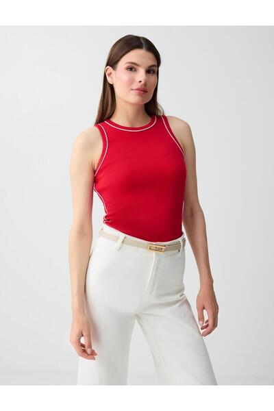 Red Cotton Round Neck Sleeveless Undershirt