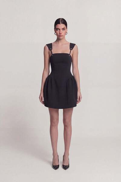 Eyelet Strap Detailed Mini Sandra Dress Black