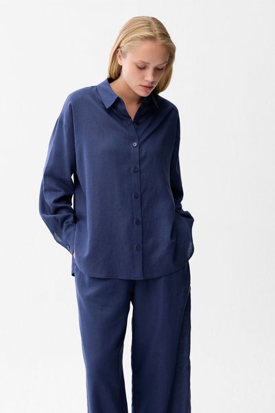 Navy Blue Linen Shirt