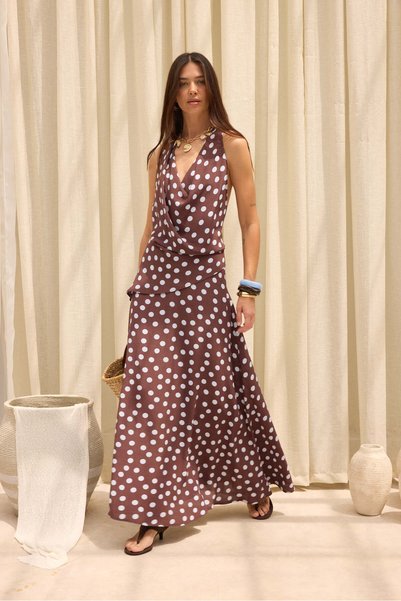 Manon Polka Dot Brown Crop Skirt Set