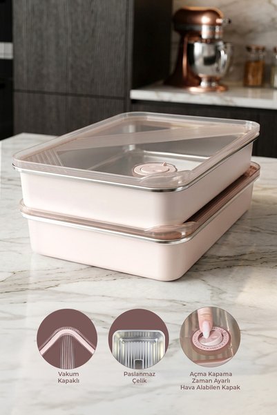 2-Piece Stainless Steel Vacuum Storage Container, Oven and Cake Container 3 Lt Food Container Lunch Box